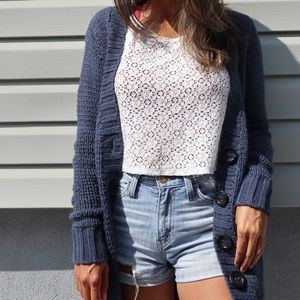 H&M Blue Wool Button Cardigan Sweater